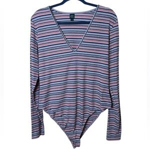 Wild Fable Multicolor Striped V-Neck Bodysuit